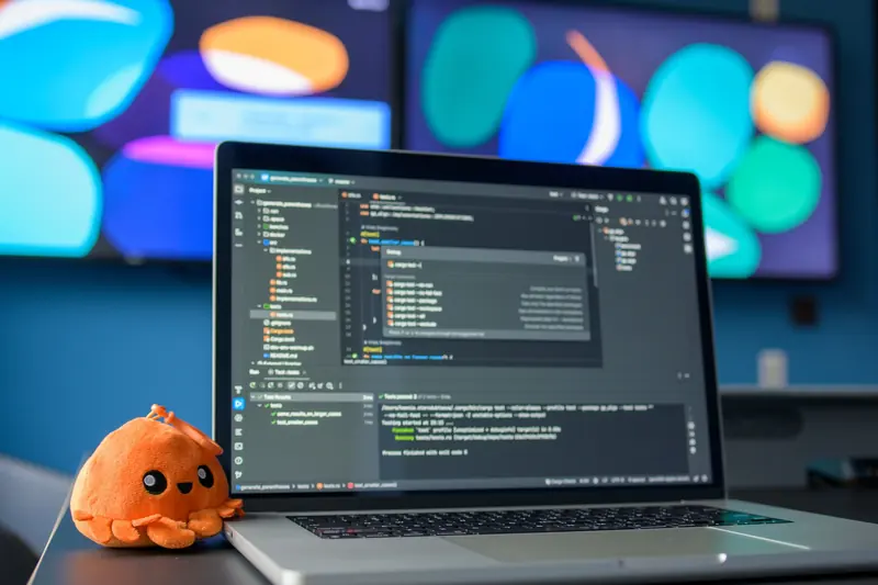 Developer workspace displaying software code and engineering workflow